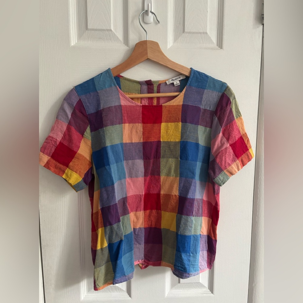 Madewell Boxy Button-Back Top in Gingham